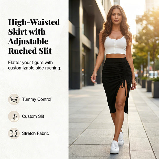 🔥TIJDELIJK 50% KORTING 42K+ VERKOCHT🐆Hoge Taille Rok Trekkoord Split Kwalitatieve Mengstof S-2XL