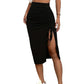 🔥TIJDELIJK 50% KORTING 42K+ VERKOCHT🐆Hoge Taille Rok Trekkoord Split Kwalitatieve Mengstof S-2XL