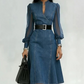 50% KORTING💙Denim Midi Jurk Chiffon Mouwen, Figuurvriendelijk & Ademend👗