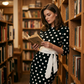 🔥 Tijdelijke aanbieding Retro polka-dot jurk met tailleaccent💃 contrasterende ceintuur + zandloper figuurvormend design✨