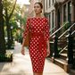 🔥 Tijdelijke aanbieding Retro polka-dot jurk met tailleaccent💃 contrasterende ceintuur + zandloper figuurvormend design✨