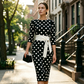🔥 Tijdelijke aanbieding Retro polka-dot jurk met tailleaccent💃 contrasterende ceintuur + zandloper figuurvormend design✨