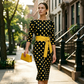 🔥 Tijdelijke aanbieding Retro polka-dot jurk met tailleaccent💃 contrasterende ceintuur + zandloper figuurvormend design✨