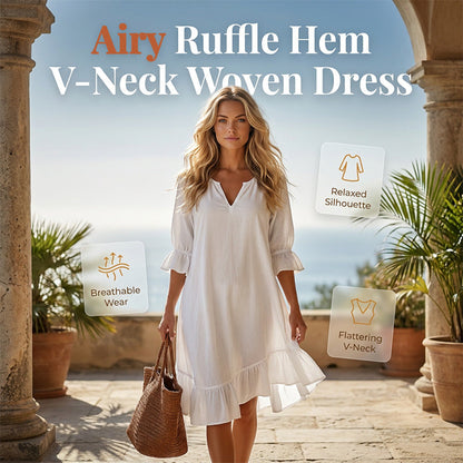 🌸 50K+ SOLD ✨ Dames V-Hals Jurk – Ruches & Elegante Val 💃