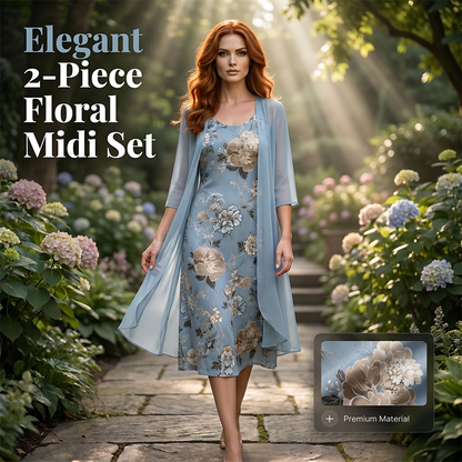 🔥50K+ VERKOCHT 🚚Gratis verzending 🌷 Tweedelige bloemen midi jurk set ✨ Kwalitatieve mengstof, flatterend silhouet