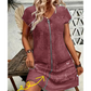 🏆TOP VERKOOP🥰 Ritssluiting V-hals korte mouw jurk met zakken👗zacht en luchtig🌿