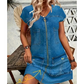 🏆TOP VERKOOP🥰 Ritssluiting V-hals korte mouw jurk met zakken👗zacht en luchtig🌿