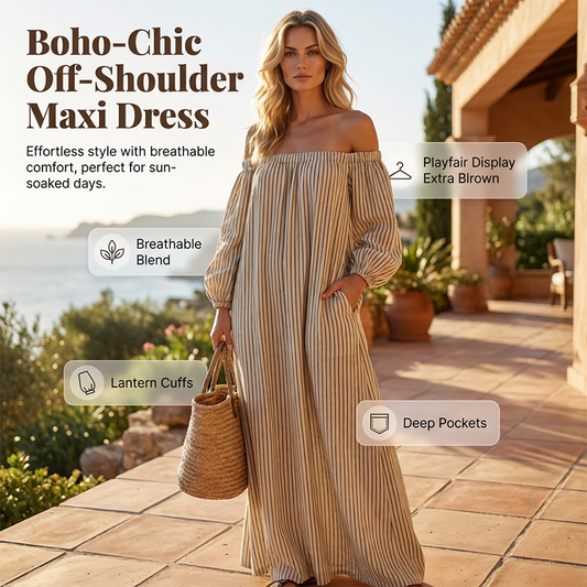 ✨TOP VERKOOP👗 Off-shoulder zomerjurk losse pasvorm discrete zakken voor feest en daguitje