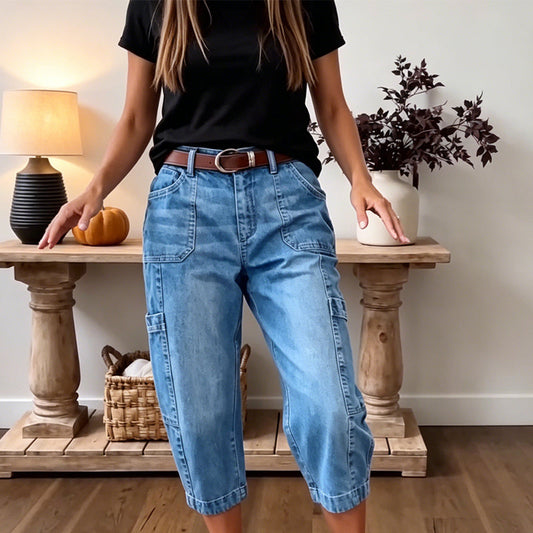 🔥 50% KORTING 👖 Casual Cropped Denim Broek 💙 Comfortabele pasvorm & handige zakken
