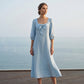 🔥 TOP DEAL 💙 Dames Midi Jurk – Zachte stof & stijlvolle vierkante halslijn 🌿