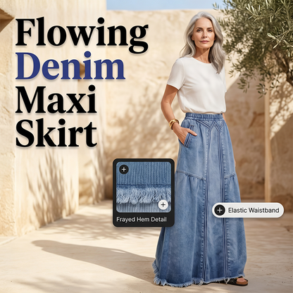 🥳 TOP TREND 👗 Denim Maxirok met Paneeldetails – Comfortabel & elegant vallend