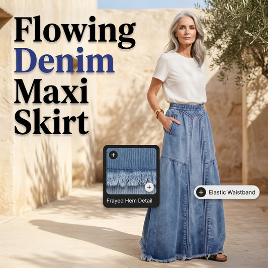 🥳 TOP TREND 👗 Denim Maxirok met Paneeldetails – Comfortabel & elegant vallend