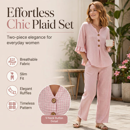 🌸 TOP TREND ✨ Geruite Dames Set – Zacht, Fris & Comfortabel 💕