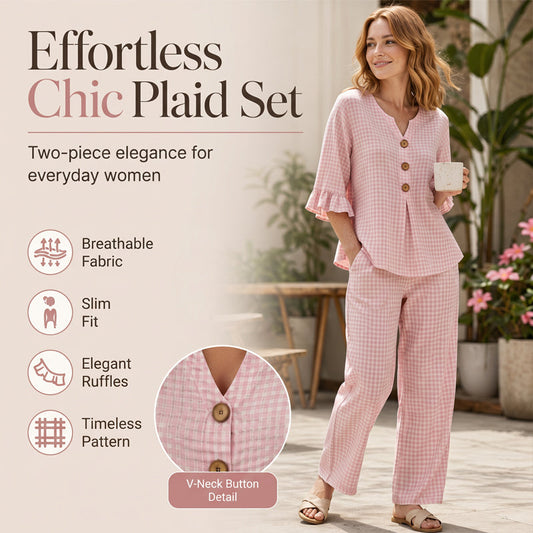 🌸 TOP TREND ✨ Geruite Dames Set – Zacht, Fris & Comfortabel 💕