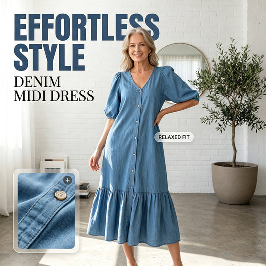 🔥 50% KORTING👗 Denimlook Jurk – Zacht & Flatterend✨
