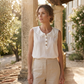 🔥50% KORTING 50K+ VERKOCHT👚Dames Kantkraag Mouwloze Top ademend zomerstof flatterend silhouet