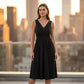 💖🥳2026 HOT SALE👗 Elegante Dames V-Hals Midi Jurk – Slankt Af & Ademend Comfort ✨