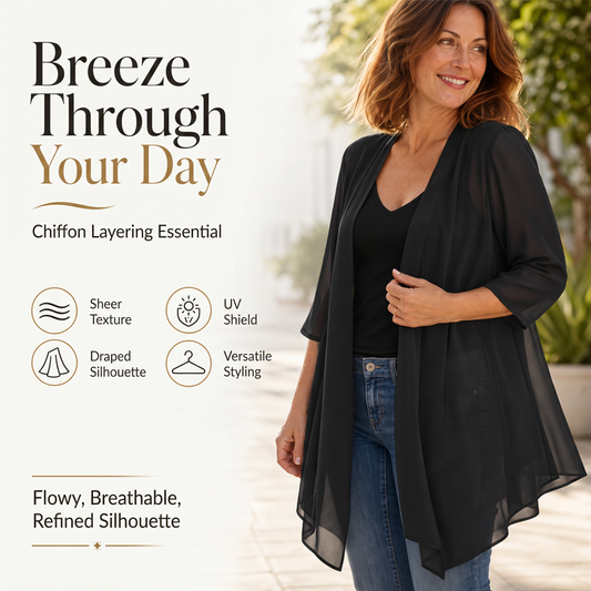 🔥50% KORTING 50K+ VERKOCHT🌤️🧥Dames open chiffon vest UV-beschermend luchtig zonder bulk