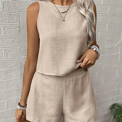 ⏰TIJDELIJK KORTING💃Elegante mouwloze shortset uniek uitsnijontwerp makkelijk te combineren