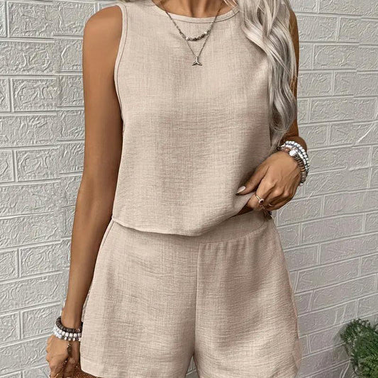 ⏰TIJDELIJK KORTING💃Elegante mouwloze shortset uniek uitsnijontwerp makkelijk te combineren