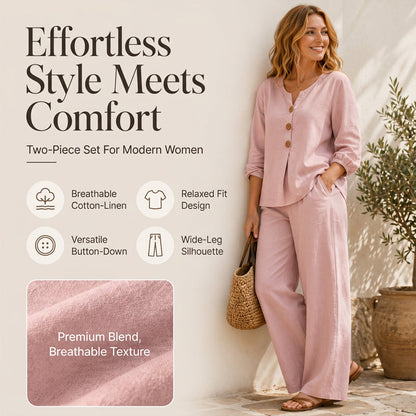 🏆 50K+ SOLD 🔥 Dames Casual Outfit – V-Hals, Wijde Broek & Vrije Beweging 💞