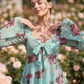 Damesblouse met bloemenprint, vierkante halslijn en geknoopte voorkant