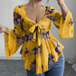 Damesblouse met bloemenprint, vierkante halslijn en geknoopte voorkant