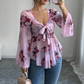 Damesblouse met bloemenprint, vierkante halslijn en geknoopte voorkant
