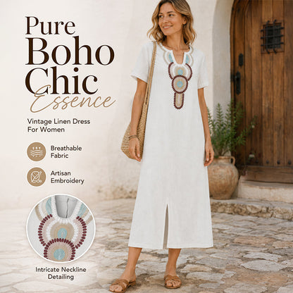 🔥50K+ VERKOCHT ⏰50% KORTING Boho geborduurde maxi jurk, ademende mengstof & ruime pasvorm ✨