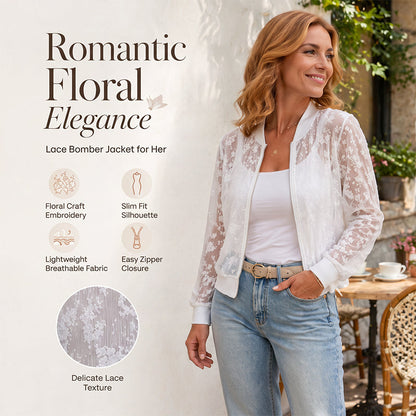 🔥 TOP DEAL 💃 Bloemen Lace Bomberjack – Zacht, Chic & Zomervriendelijk