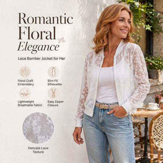 🔥 TOP DEAL 💃 Bloemen Lace Bomberjack – Zacht, Chic & Zomervriendelijk