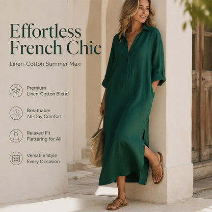 🌿 50% KORTING 👗 Linnen Maxi Jurk – Ademend, elegant & comfortabel voor elke dag ✨