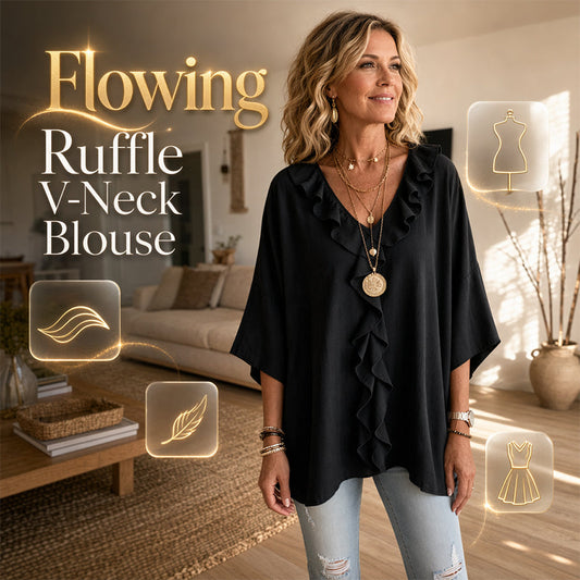 🔥50% KORTING ✨ V-Hals Blouse met Ruches – Elegant & Comfortabel