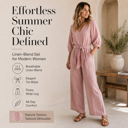 🌿 Top Trend ✨ Linnen Jumpsuit met Tailleband & Elegante Pasvorm
