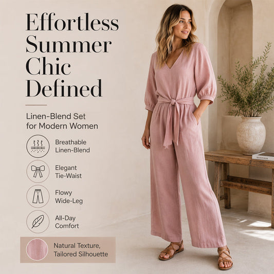 🌿 Top Trend ✨ Linnen Jumpsuit met Tailleband & Elegante Pasvorm