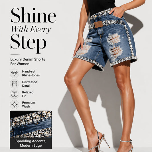 🔥50% KORTING ✨ Dames Jeans Short – Strass & Stoere Look 💎