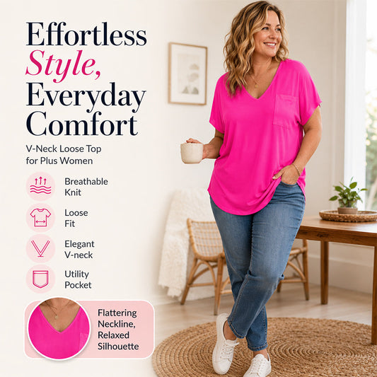 🔥50% KORTING 💕 Curvy Dames V-Hals Top – Comfortabel & Flatterend Design 🌿