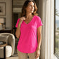 Damen lässiges V-Ausschnitt Kurzarm-T-Shirt.