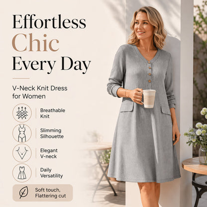 🔥 50% Korting 👗 V-Hals Gebreide Jurk – Comfortabel & Elegant
