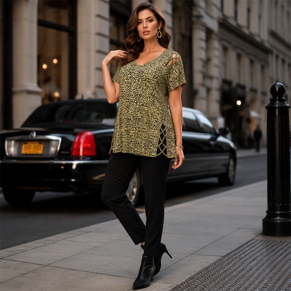🔥50% KORTING 💃 Luipaard T-shirt V-Hals – Zachte Pasvorm ✨