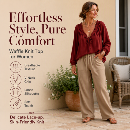 🔥 50% KORTING 💞 Wafel V-hals Top – Zacht & Comfortabel