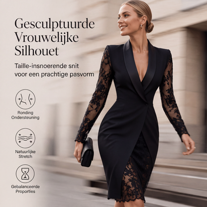 💎 Exclusieve Deal 👗 Dames Bodycon Jurk met V-Hals & Kanten Mouwen – Elegante Pasvorm, Vrouwelijke Uitstraling & Verfijnde Details ✨