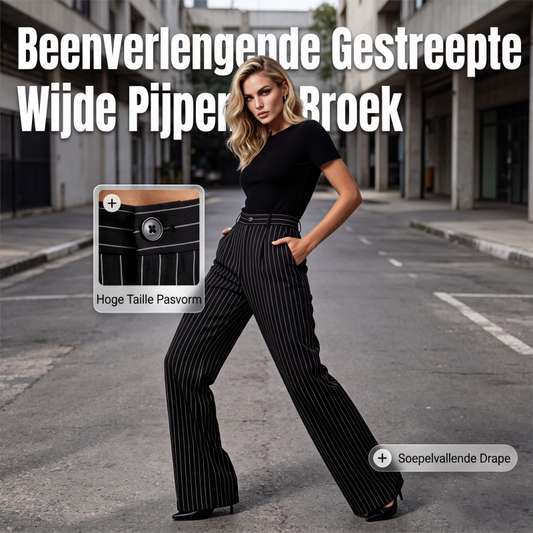 ✨ Tijdelijke Deal 👖 Gestreepte Wijde Pantalon – Hoog & Flatterend