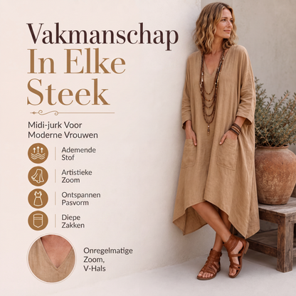 ✨ Nieuw Binnen 🤎 V-Hals Jurk met Unieke Zoom