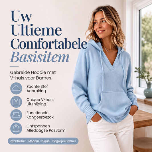 ⭐ Klantfavoriet💙 V-Hals Hoodie Dames – Zachte Knit & Comfort