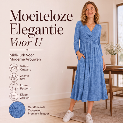 🌸 Nieuwe Collectie 👗 Dames Wikkeljurk met V-hals – Flatterende pasvorm & handige zakken ✨