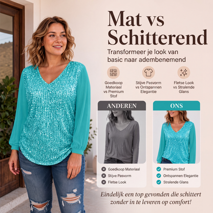 💎 Exclusieve Deal 👚 Dames V-hals Top met Pailletten – Glamoureuze uitstraling & elegante