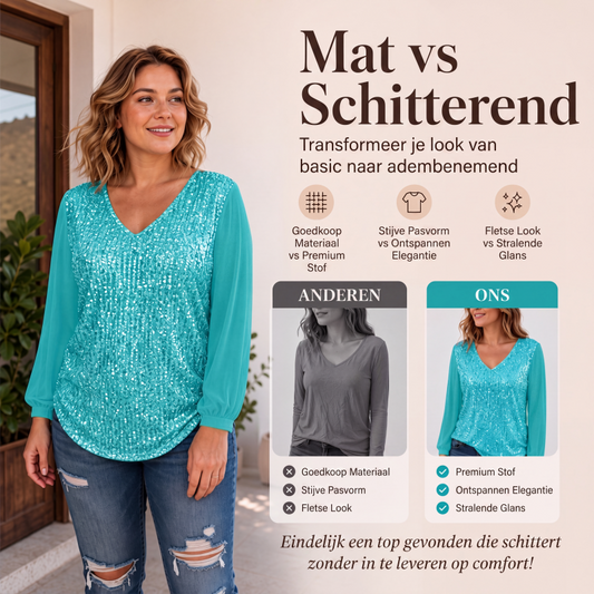 💎 Exclusieve Deal 👚 Dames V-hals Top met Pailletten – Glamoureuze uitstraling & elegante