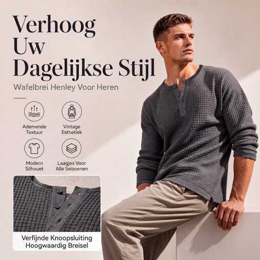 🔥 50% KORTING 👕 Heren Wafelgebreid Henley Shirt – Ademend comfort & stijlvolle casual look