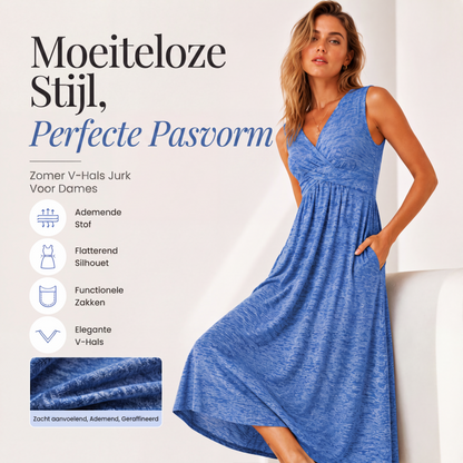 🌸 Nieuwe Collectie – Mouwloze V-hals Jurk voor Dames 👗 Comfortabele Grote Maten & Elegante Pasvorm